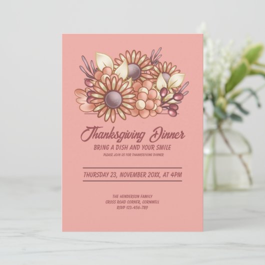 Invitation Blush Boho floral Thanksgiving Dîner (Debout devant)