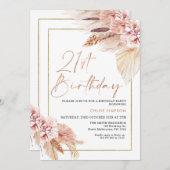 Invitation Blush Boho Pampas Herbe 21e anniversaire (Devant / Derrière)