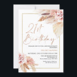 Invitation Blush Boho Pampas Herbe 21e anniversaire<br><div class="desc">Blush Boho Pampas Grass 21st Birthday Invitation d'anniversaire d'inspiration bohémienne avec deux arrangements floraux de couleur terre et rose pâle avec gazon de pampas et une image de calligraphie moderne comme un cap dans une texture d'or faux rose. Idéal pour ceux qui recherchent une invitation d'anniversaire d'inspiration bohème.</div>