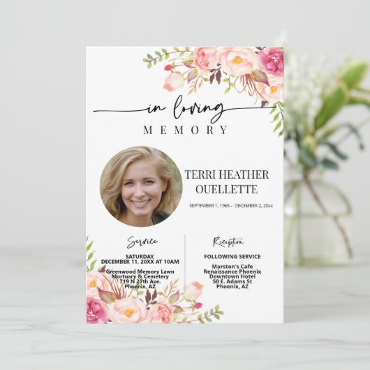 Invitation Blush Boho Photo Funeral Service (Debout devant)