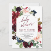 Invitation Blush bordeaux marine bleu fille baby shower flora (Devant)