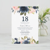 Invitation Blush botanique moderne et marine Floral 18e anniv (Debout devant)