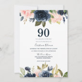 Invitation Blush botanique moderne et marine Floral 90e anniv (Devant)