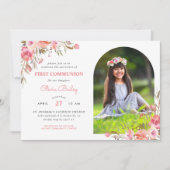 Invitation Blush Bouquet Floral Photo Première communion (Devant)