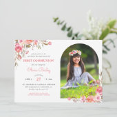 Invitation Blush Bouquet Floral Photo Première communion (Debout devant)