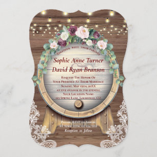 Invitation Blush Bourgogne Floral Baril de vin Mariage dentel