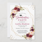 Invitation Blush Bourgogne Floral Gold Frame Party (Devant)