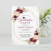 Invitation Blush Bourgogne Floral Gold Frame Party (Debout devant)