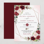 Invitation Blush Bourgogne Floral Moderne Mariage cadre or (Devant / Derrière)