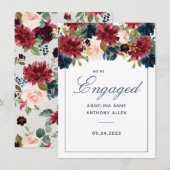 Invitation Blush Bourgogne Floral Rose Gold Accents Fiançaill (Devant / Derrière)