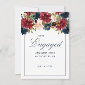 Invitation Blush Bourgogne Floral Rose Gold Accents Fiançaill (Devant)
