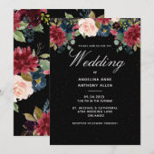 Invitation Blush Bourgogne Floral Rose Gold Accents Mariage (Devant / Derrière)