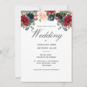 Invitation Blush Bourgogne Floral Rose Gold Accents Mariage (Devant)