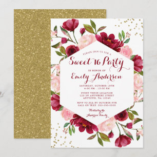Invitation Blush Bourguignon Floral Moderne Sweet 16
