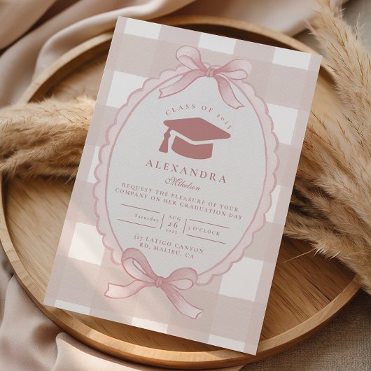 Invitation Blush Bow Élégant Diplômé