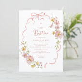 Invitation Blush Bow Floral Baptism (Debout devant)