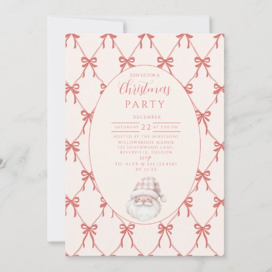 Invitation Blush Bow Santa Christmas (Devant)