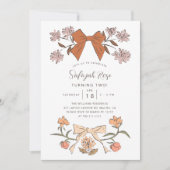 Invitation Blush Bows and Blossoms Fête d'anniversaire fille (Devant)