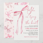 Invitation Blush & Bows She's Tying The Knot Fête des mariées (Devant / Derrière)
