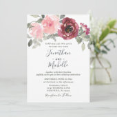Invitation Blush Burgundy Argent Floral Mariage chrétien (Debout devant)