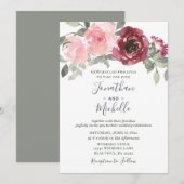 Invitation Blush Burgundy Argent Floral Mariage chrétien (Devant / Derrière)