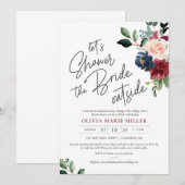 Invitation Blush Burgundy et Navy Drive Par Fête des mariées (Devant / Derrière)