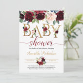 Invitation Blush Burgundy et Navy Floral Boho Baby shower (Debout devant)
