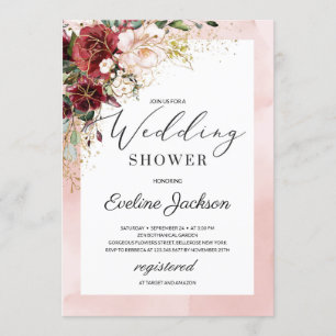 Invitation Blush Burgundy Floral Boho Wedding shower Invitati