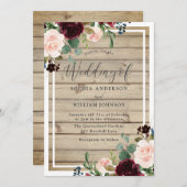 Invitation Blush & Burgundy Floral Rustic Spring Mariage de a (Devant / Derrière)