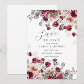 Invitation Blush & Burgundy Florals Mariage Enregistrer La Da (Devant / Derrière)