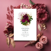 Invitation Blush Burgundy Gold Shabby Floral Mariage QR Code