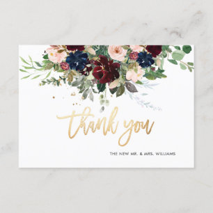 Invitation Blush Burgundy Navy Flowers Merci Faux Gold