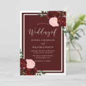 Invitation Blush & Burgundy Red Roses Élégant Mariage (Debout devant)