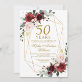 Invitation Blush & Burgundy Rose 50e anniversaire de Mariage (Devant)