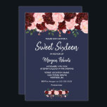 Invitation Blush Burgundy Rose Marine Bleu Sweet 16 Invitatio<br><div class="desc">Blush Burgundy Rose Navy Blue Sweet 16 Invitation Collection d'aquarelle florale rose et bordeaux,  Florales de vin et de rose,  Fleurs d'aquarelle peintes à la main rose et merlot</div>