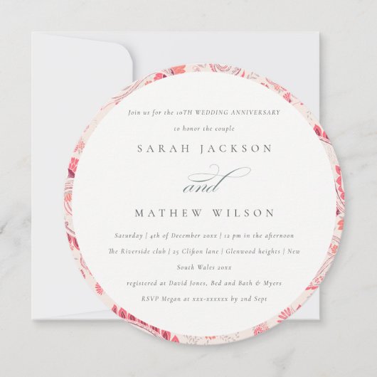Invitation Blush Chic Typographie Paisley Anniversaire Toute (Devant)