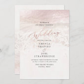 Invitation Blush Coastal+Champagne Bulles Mariage élégant (Devant / Derrière)