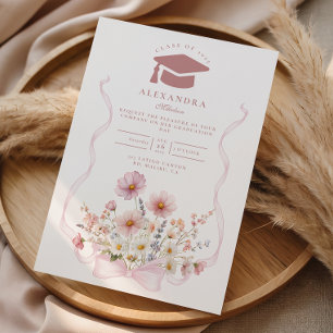 Invitation Blush Coquette Floral de Remise de Diplôme