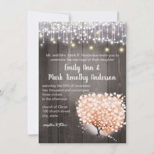 Invitation Blush Coral Heart Leaf Tree Forest Mariage élégant (Devant)