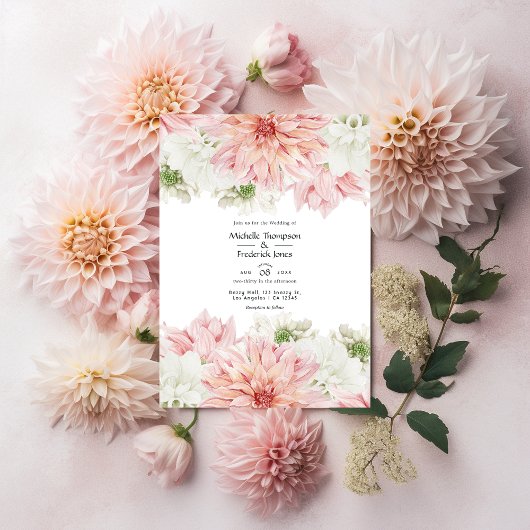 Invitation Blush Dahlias Floral Mariage
