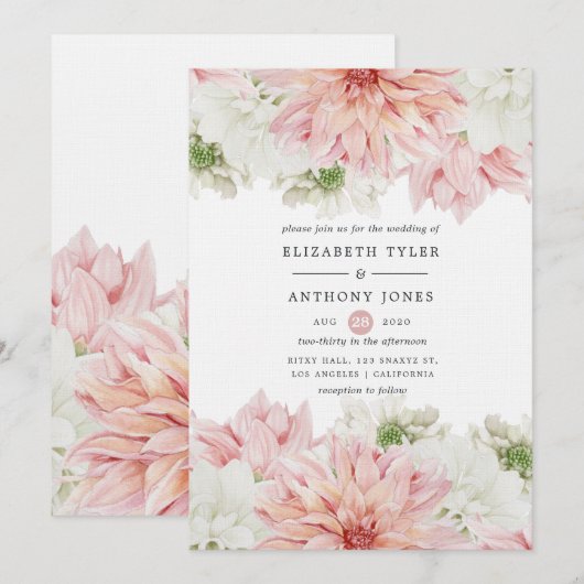 Invitation Blush Dahlias Floral Mariage (Devant / Derrière)