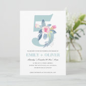 INVITATION BLUSH DOUX BLEU FLORAL 5ÈME ANNIVERSAIRE TOUTE ANN (Debout devant)