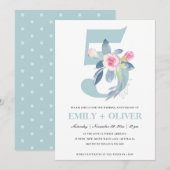 INVITATION BLUSH DOUX BLEU FLORAL 5ÈME ANNIVERSAIRE TOUTE ANN (Devant / Derrière)