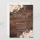 Invitation Blush Dreams : Blush Flowers Rustic Mariage (Devant)