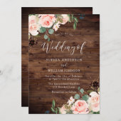 Invitation Blush Dreams : Blush Flowers Rustic Mariage (Devant / Derrière)
