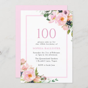 Invitation Blush Dreams Floral Womans 100e fête d'anniversair