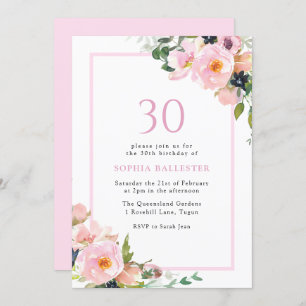 Invitation Blush Dreams Floral Womans 30e fête d'anniversaire