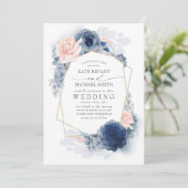 Invitation Blush Dusty et Navy Blue Floral Mariage (Debout devant)