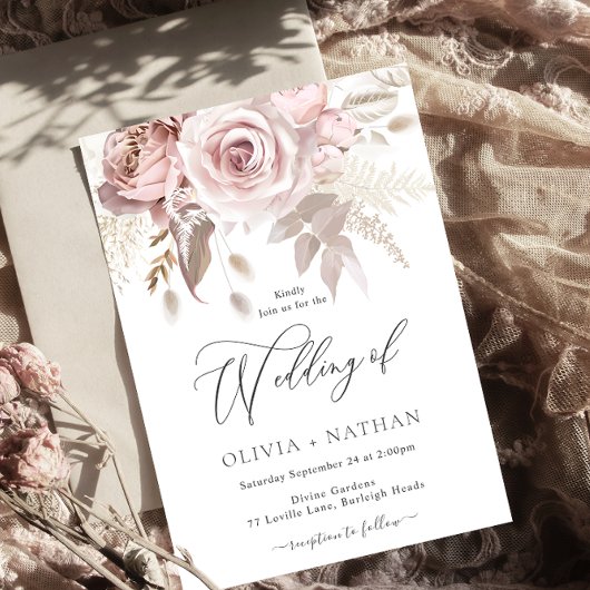 Invitation Blush Dusty Rose Boho Trending All Seasons Wedding