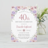 Invitation Blush Dusty rose violet Floral 40e 60e anniversair (Debout devant)